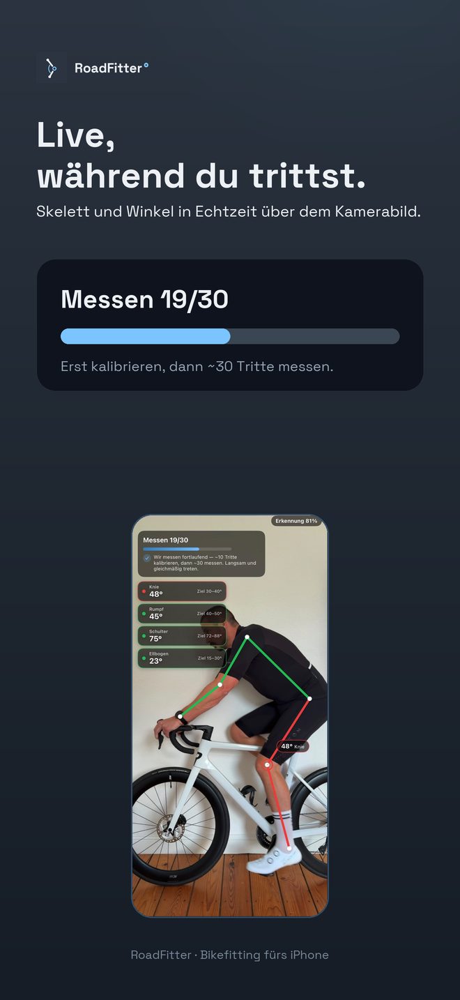 Live-Messung mit Skelett-Overlay über dem Kamerabild.